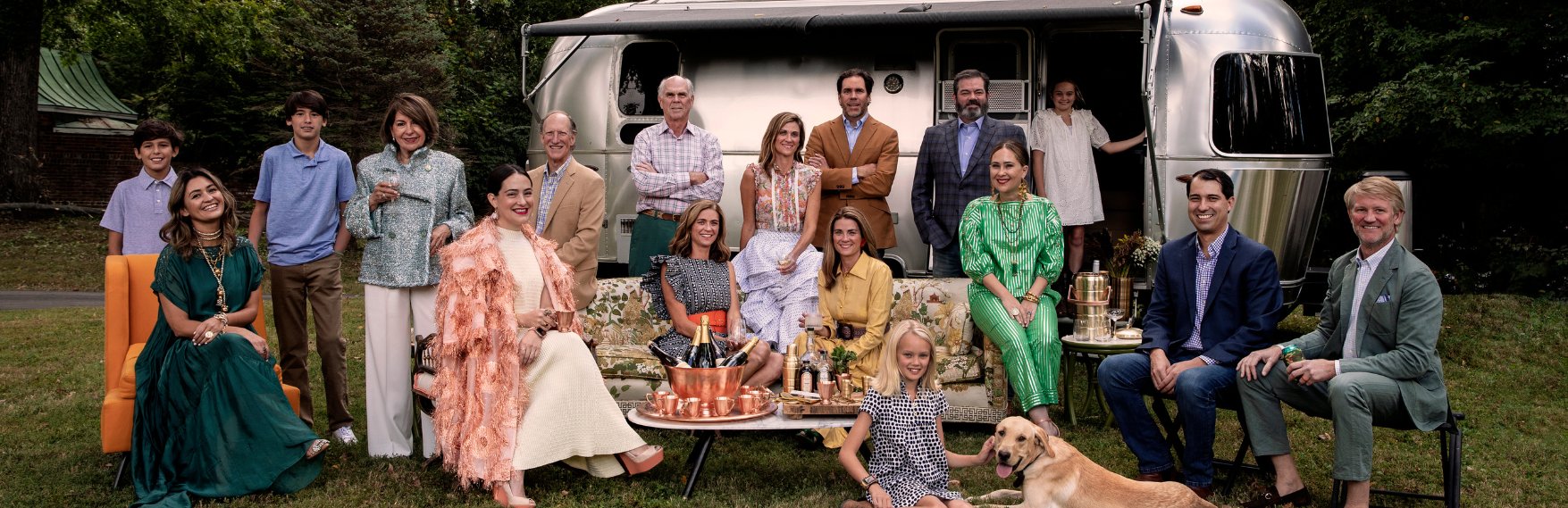 Thompson Traders and Pappy & Company team by a vintage airstream camper with full selection of Everyday Heirlooms copper and brass barware collection