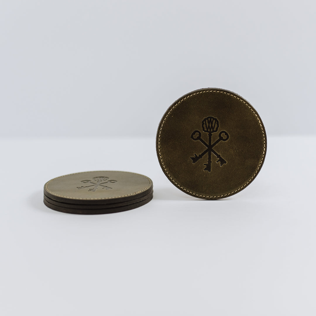 Olive Leather Keys Coasters (Set of 4)