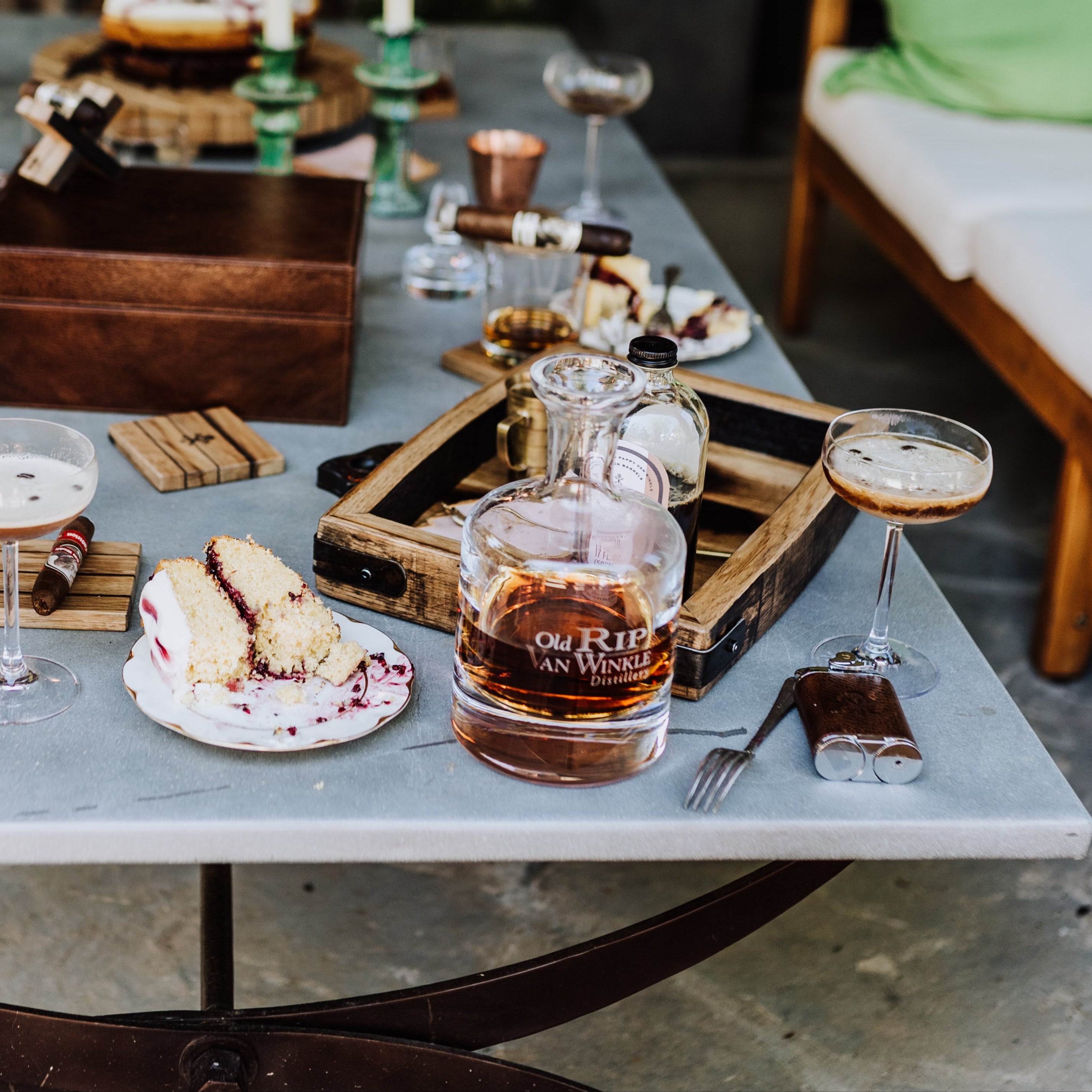 Old Rip Van Winkle Decanter & Set of 2 Rocks Glasses