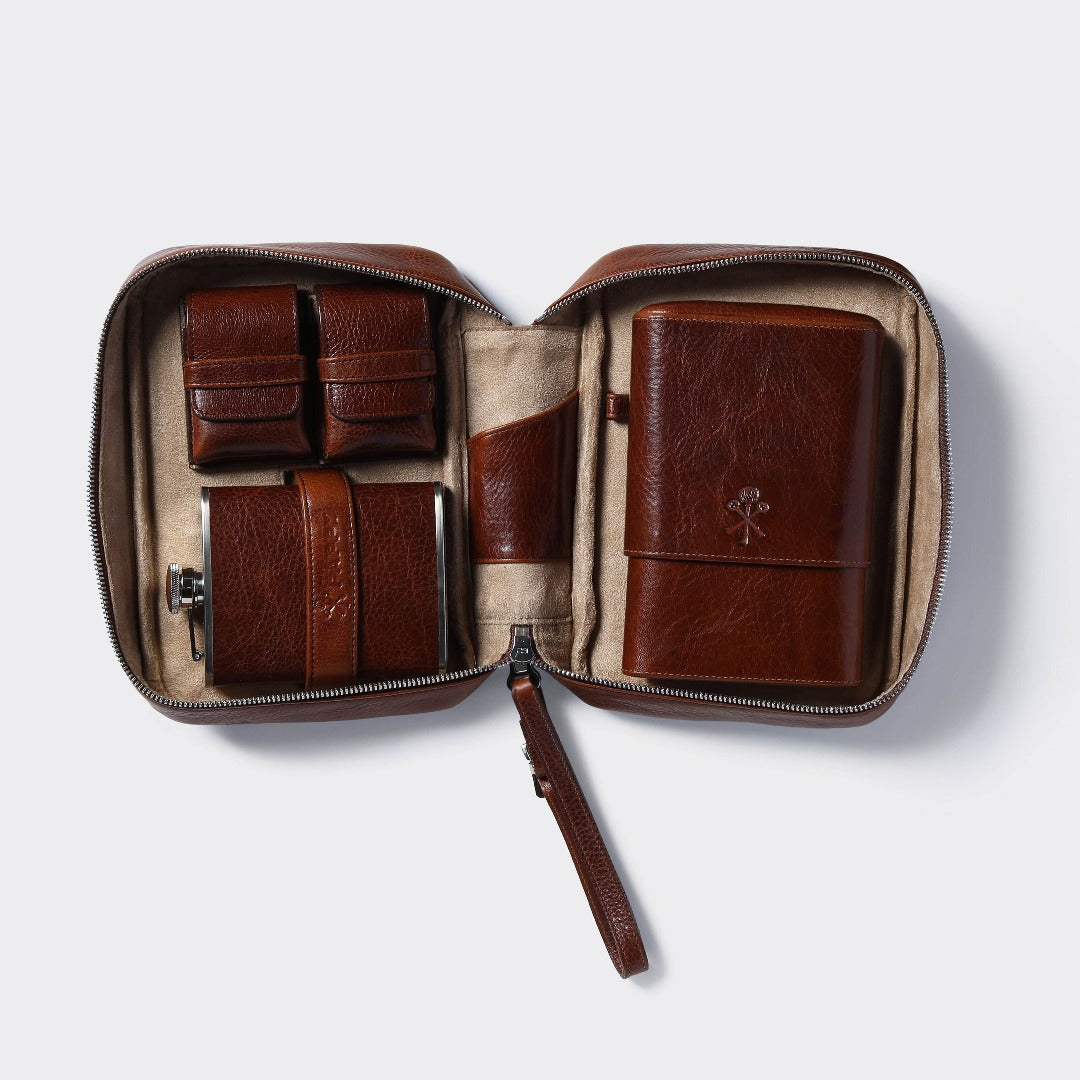 Custom Havana Leather Cigar Travel Case in Antique Saddle