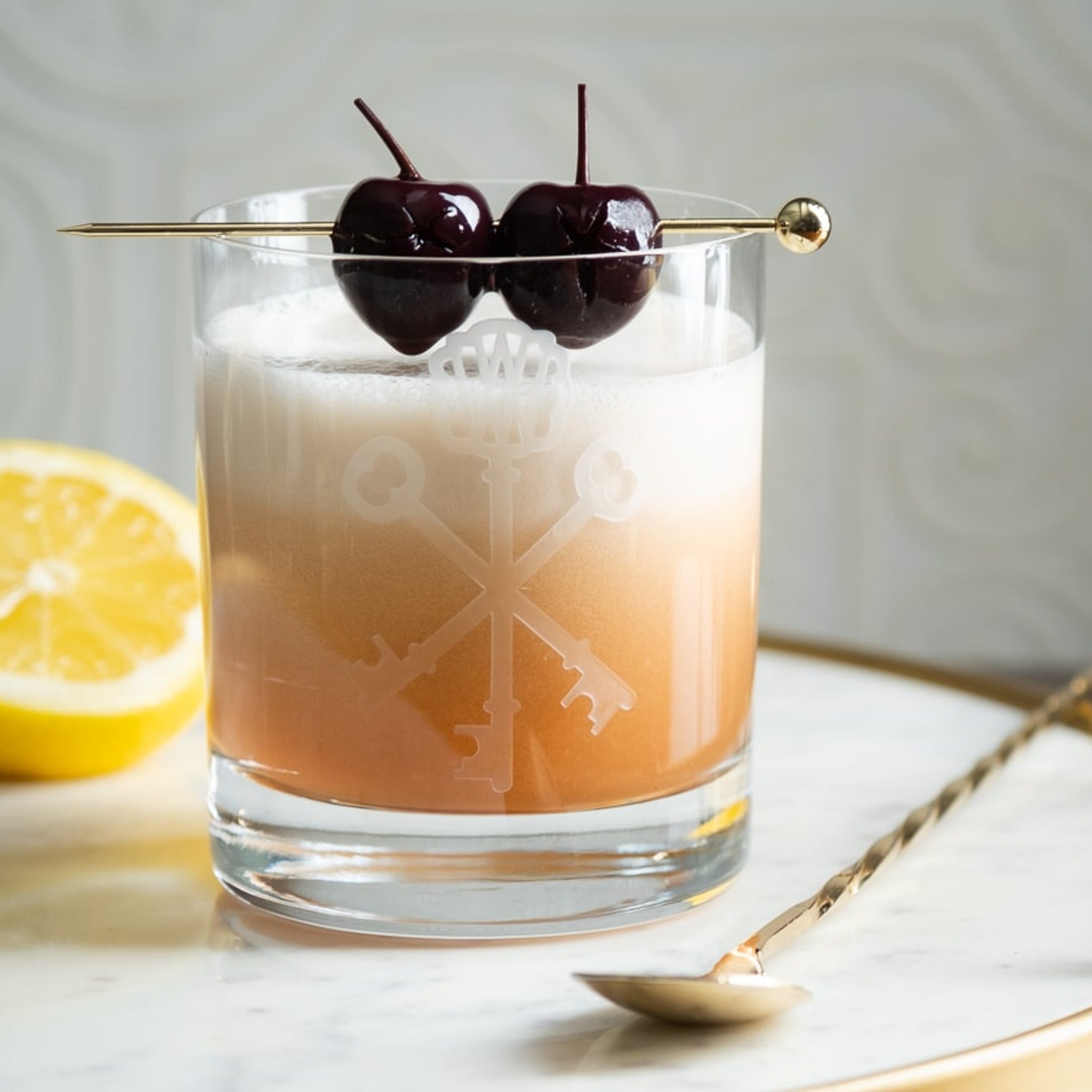 Key-etched Crystal Old Fashioned Glasses (Set of 2)