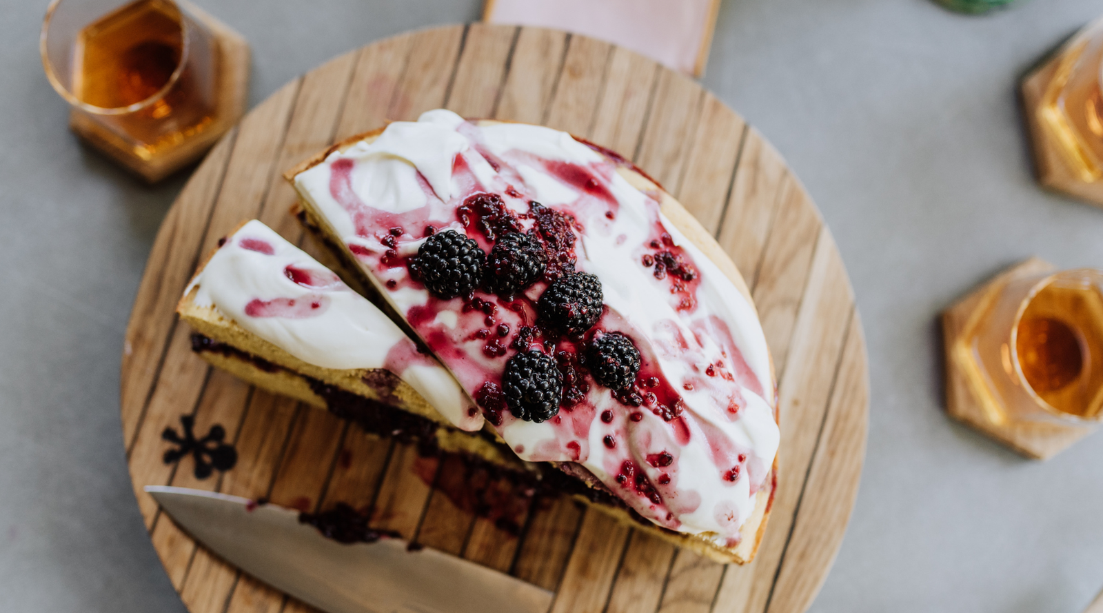 Distilled: Cornbread Cake with Blackberry Compote & Mascarpone