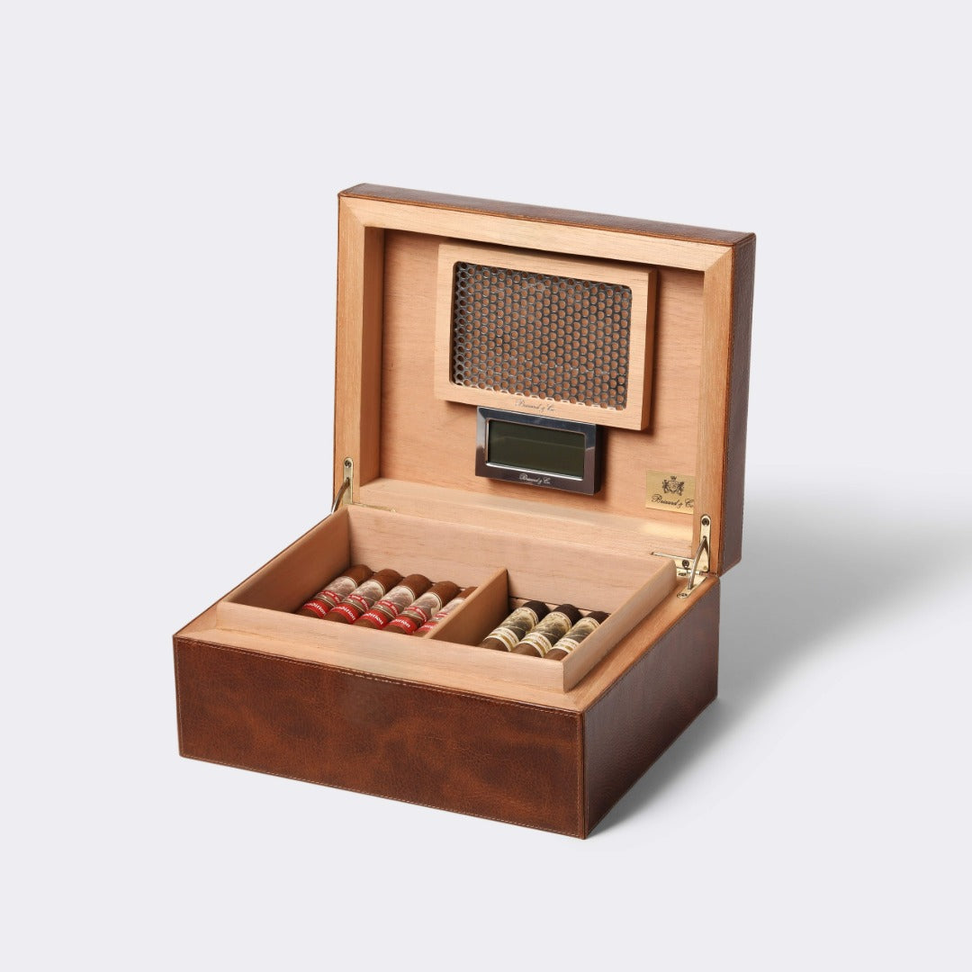 Custom Cigar Humidor in Antique Saddle Leather - 30/40 Count