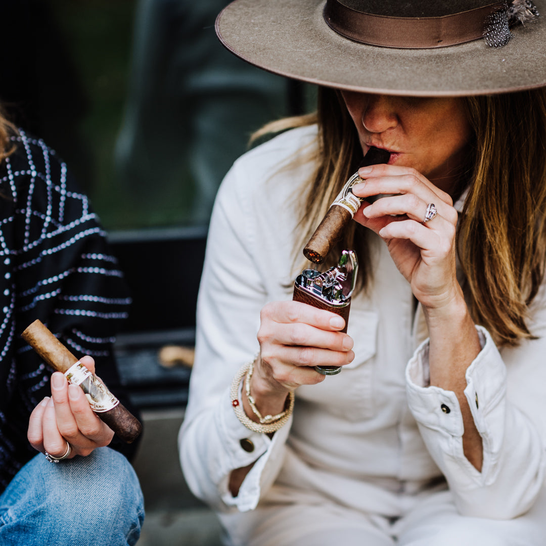 Custom Table Lighter in Antique Saddle Leather