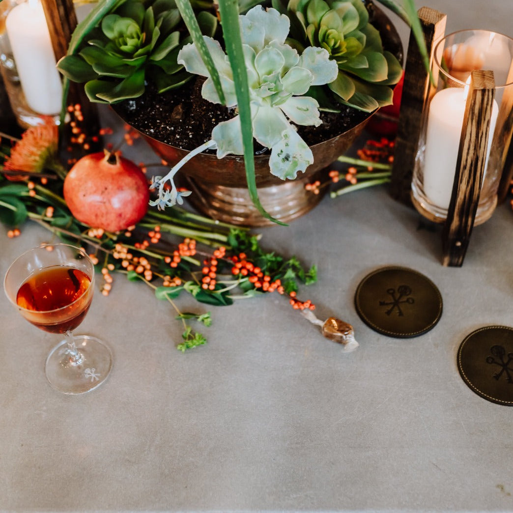 Olive Leather Keys Coasters (Set of 4)