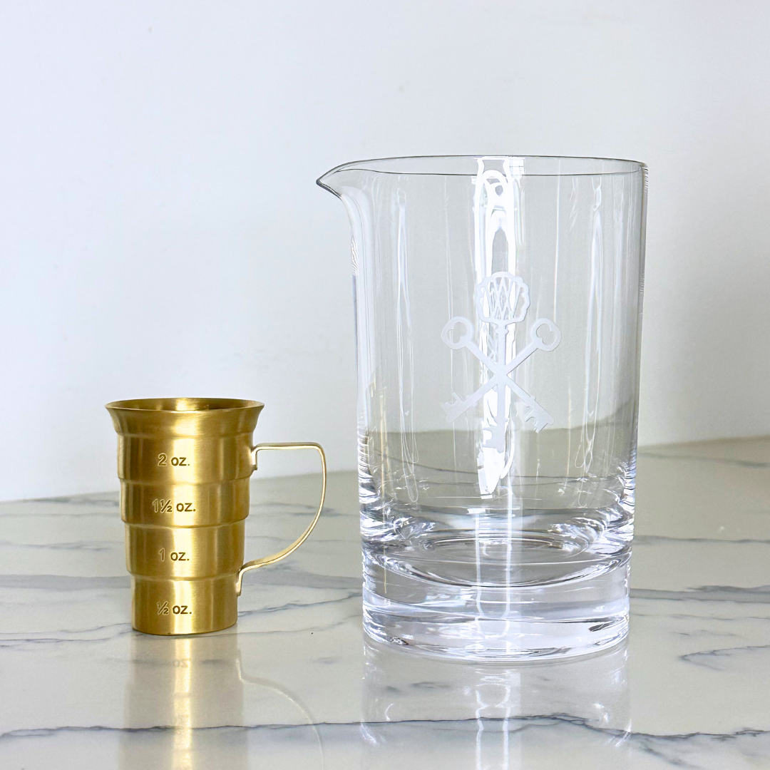 Key-Etched Crystal Cocktail Mixing Glass