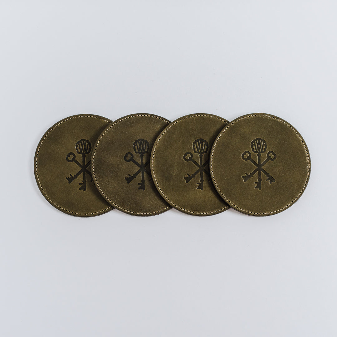 Olive Leather Keys Coasters (Set of 4)