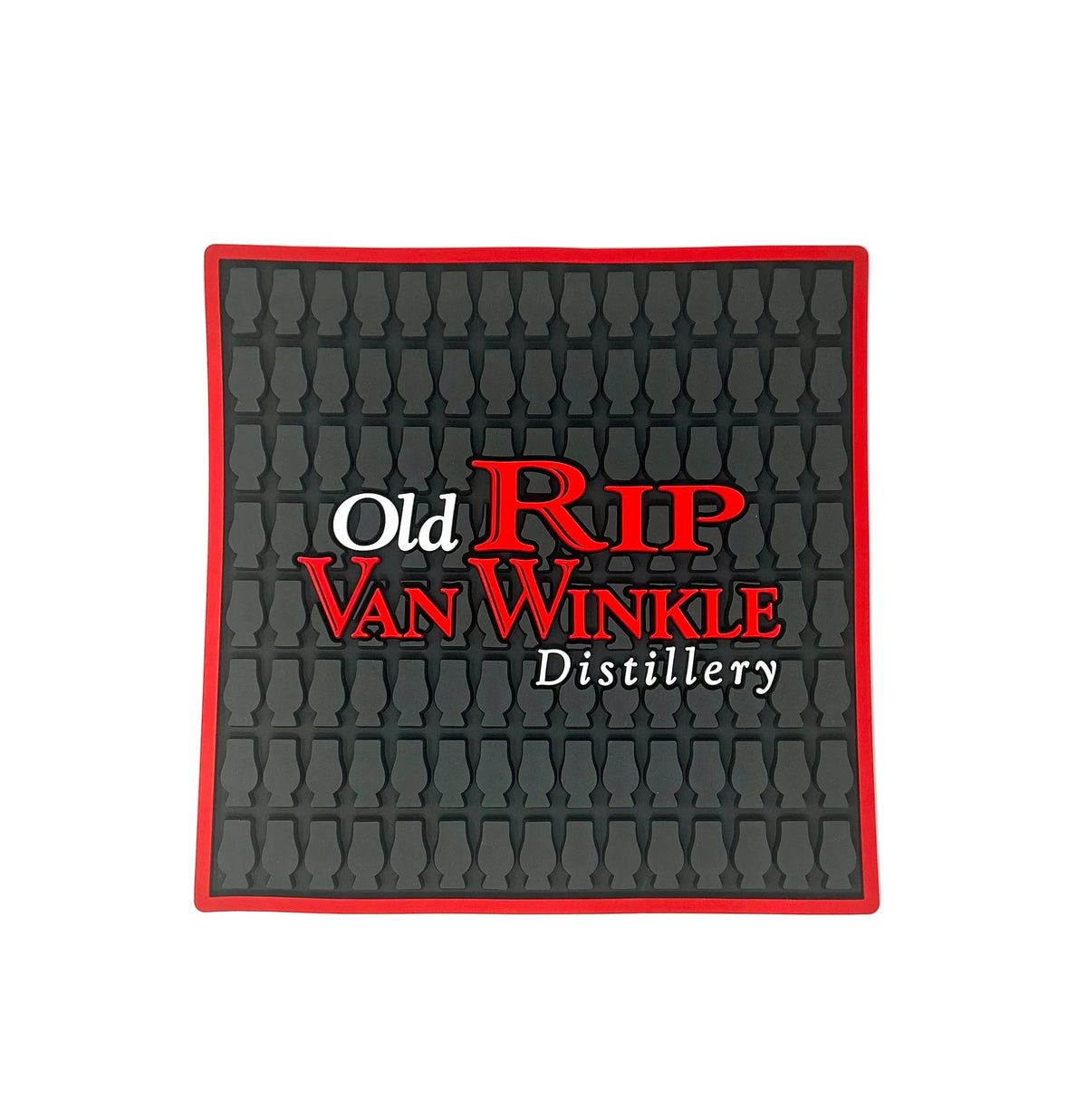 Old Rip Van Winkle Distillery mat with red border on a white background