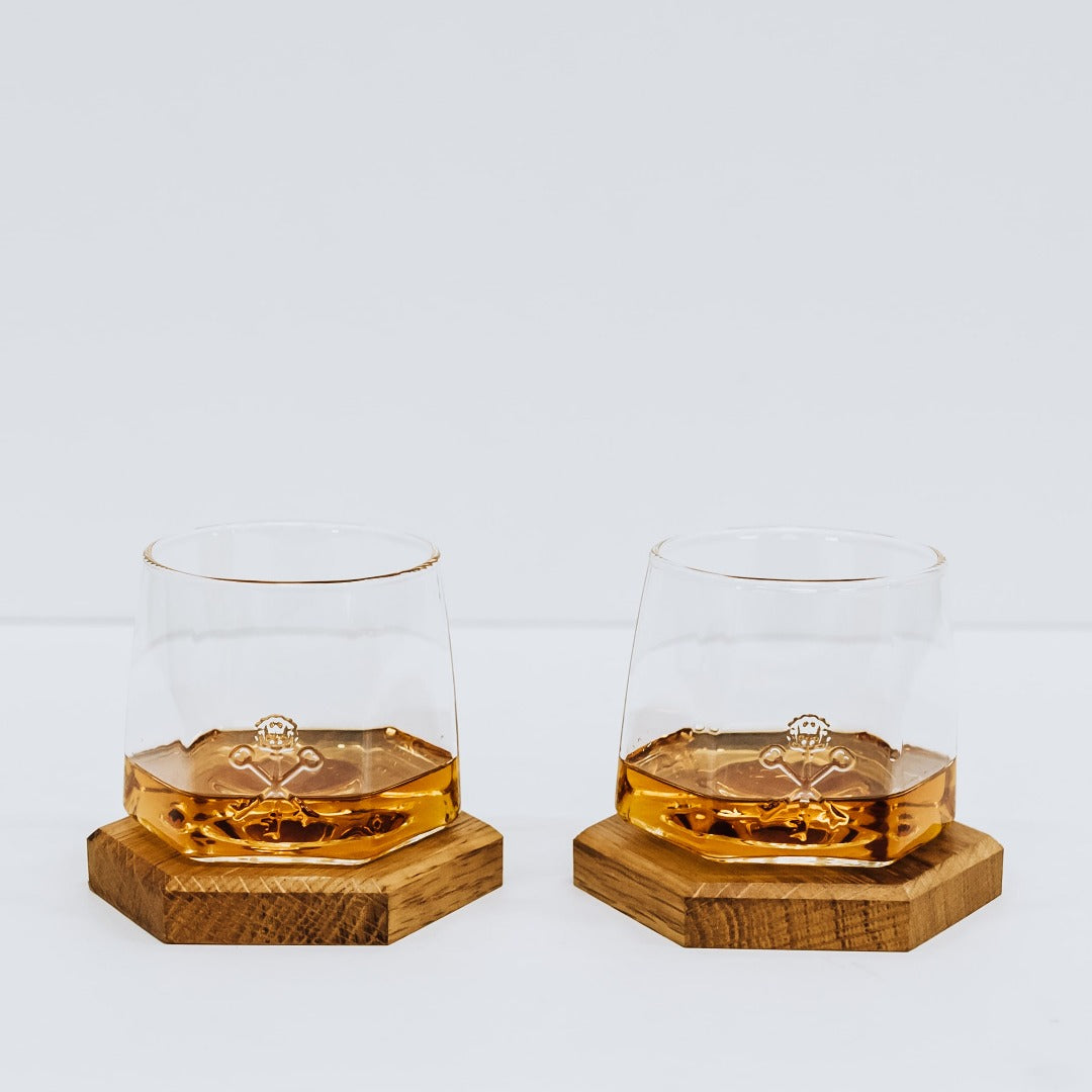 Spinning Glass Set w/ Barrel Coasters | Pappy & Company