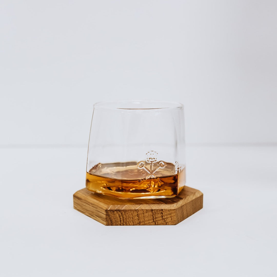 Pappy &amp; Company Spinning Glass Set with Barrel Stave Coasters