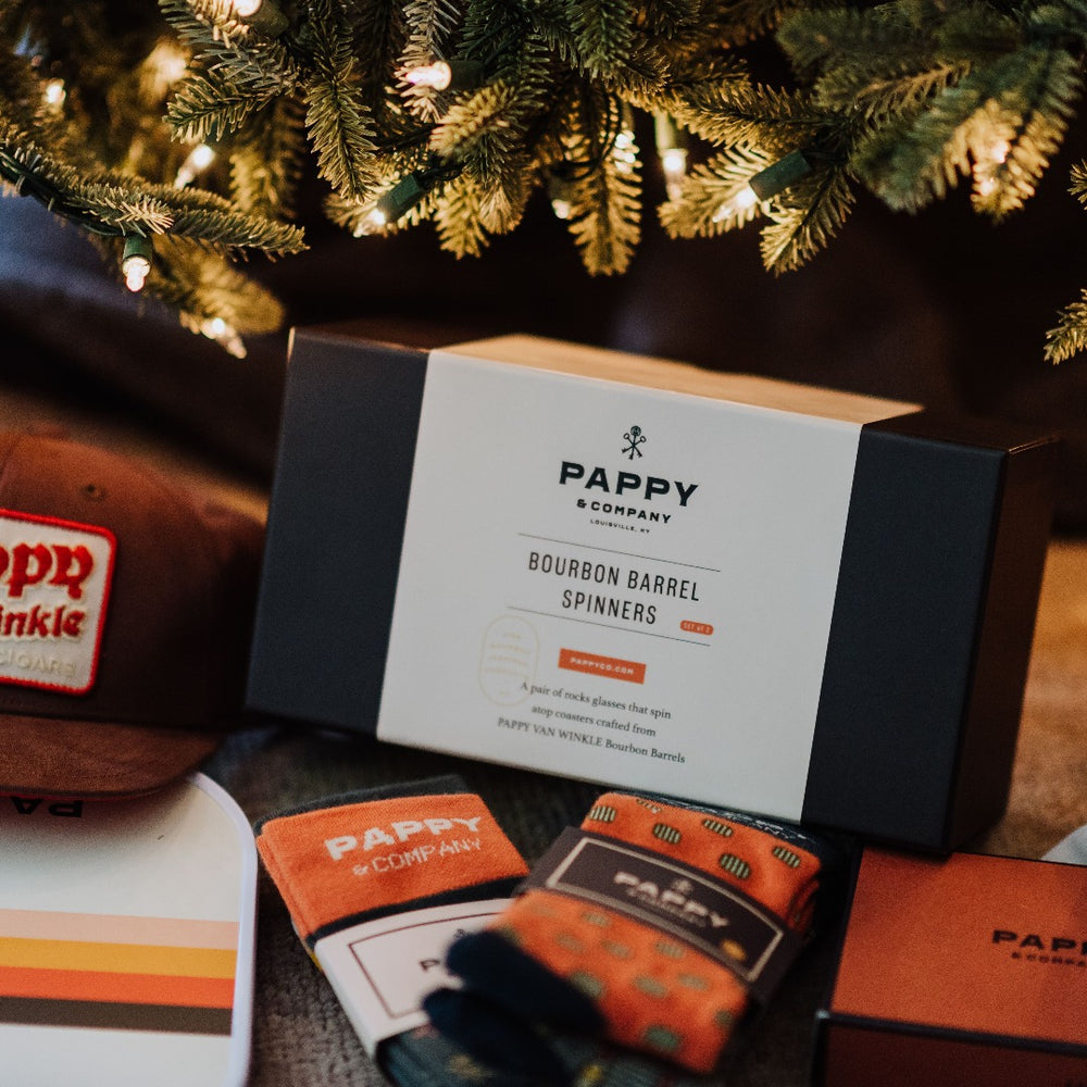 Spinning Glass Set w/ Barrel Coasters | Pappy & Company