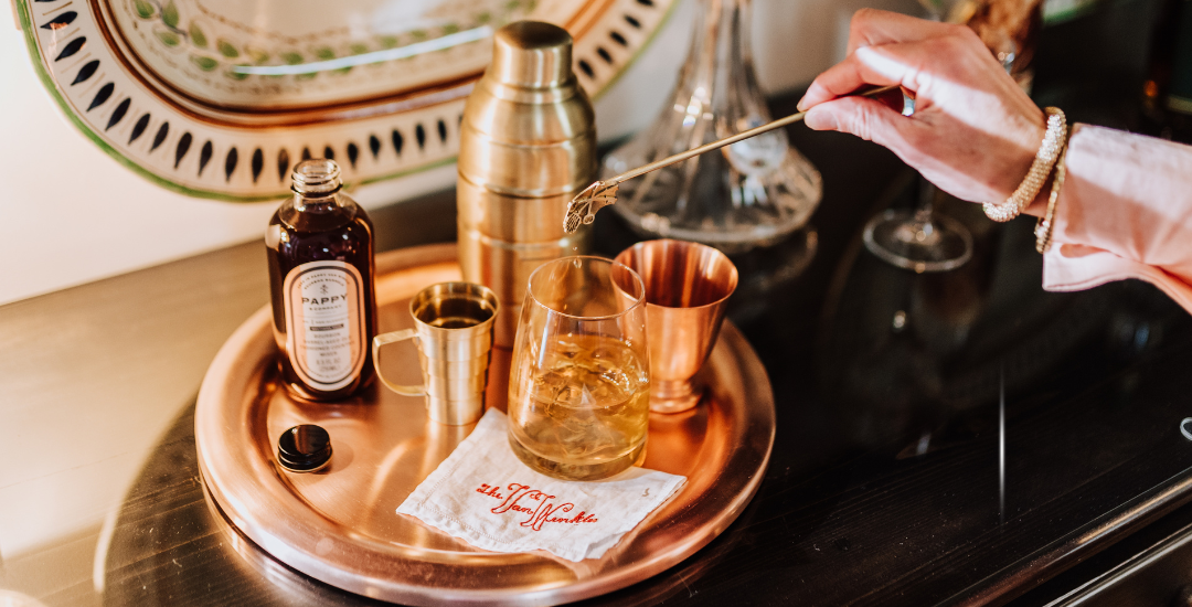 Pappy & Company Pappy Van Winkle Barrel-Aged Old Fashioned Mix with Everyday Heirlooms brass and copper bar set
