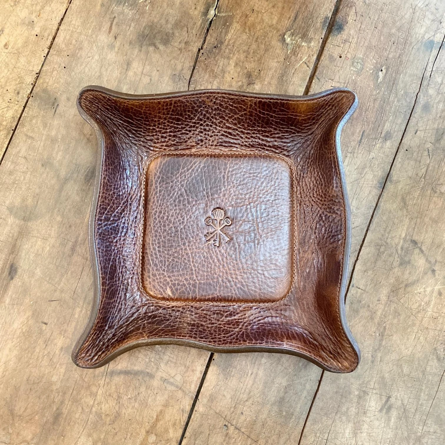 Custom Leather Valet Tray in Antique Saddle