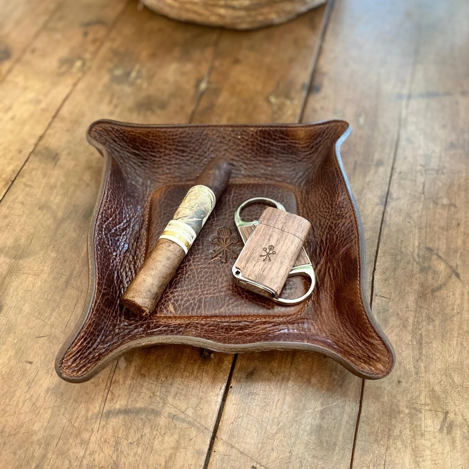 Custom Leather Valet Tray in Antique Saddle