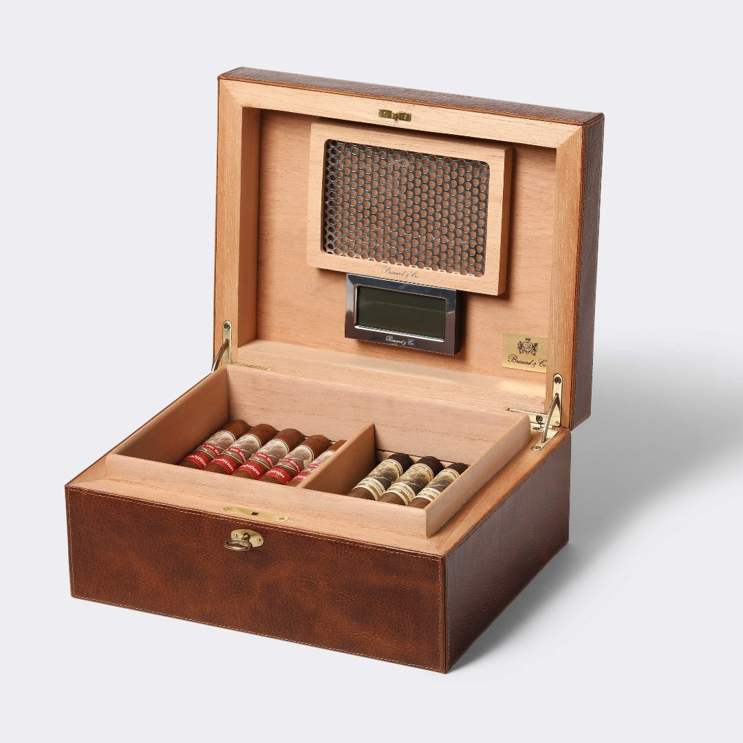 Custom Cigar Humidor in Antique Saddle Leather - 30/40 Count