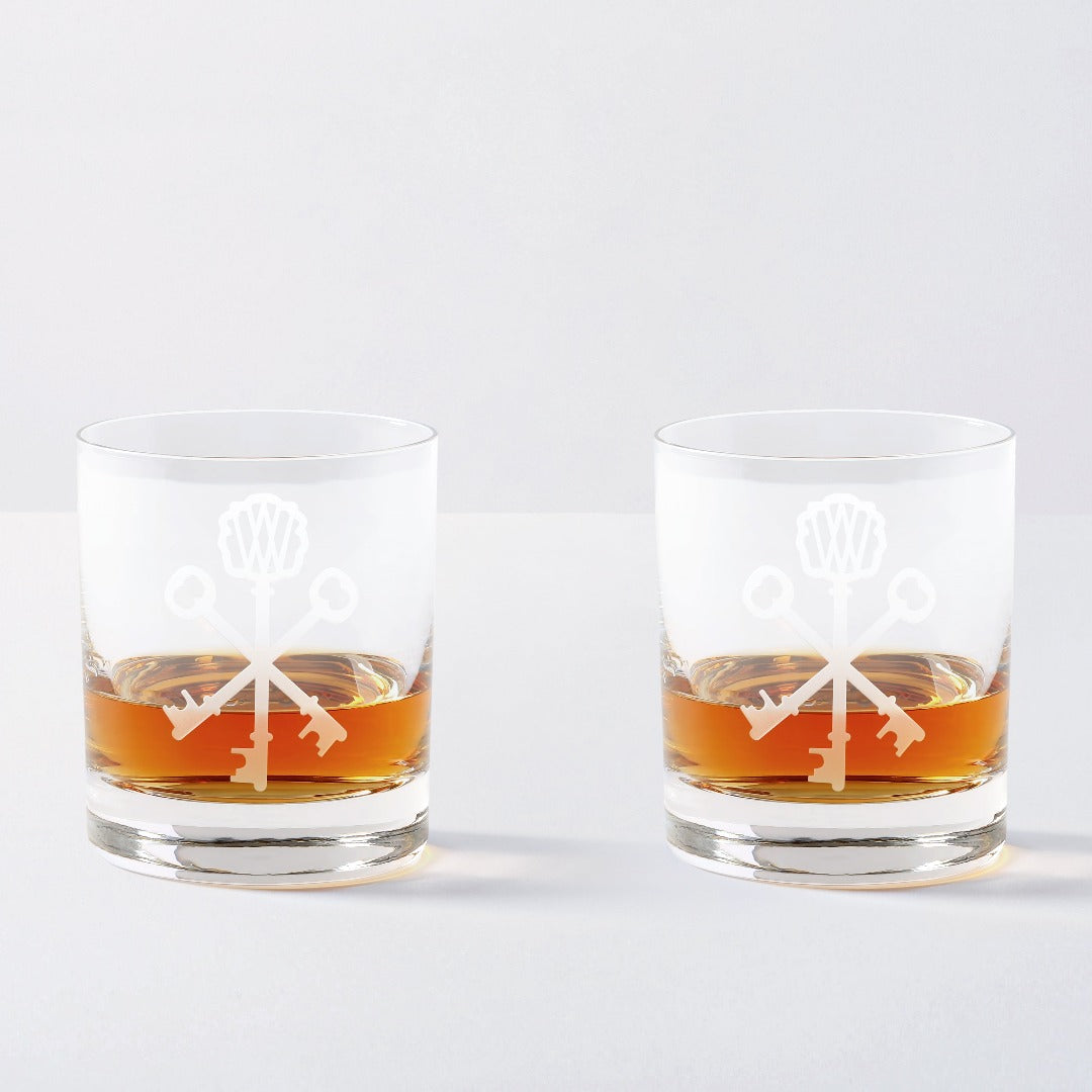 Key-etched Crystal Old Fashioned Glasses (Set of 2)