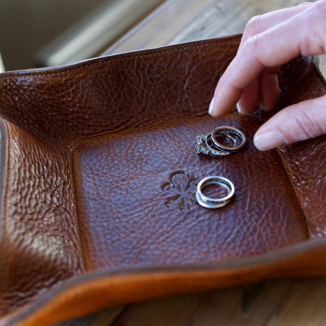 Custom Leather Valet Tray in Antique Saddle